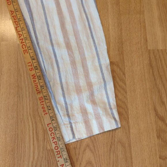 Express Ankle High Rise Pants Womens 6 Striped Linen Blend Tie Waist Belt Beachy - Picture 2 of 8